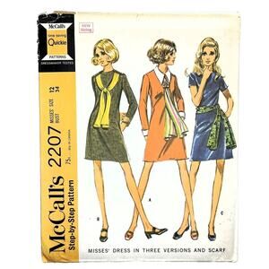 McCall's 2207 Vintage Sewing Pattern Misses Dress in 3 Versions Size12 Uncut